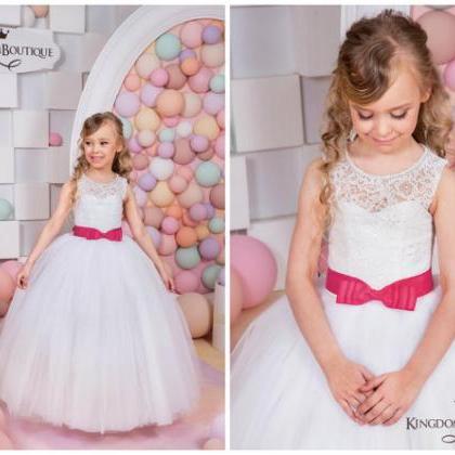 Puffy Ball Gown White Flower Girl Dress Pearls..