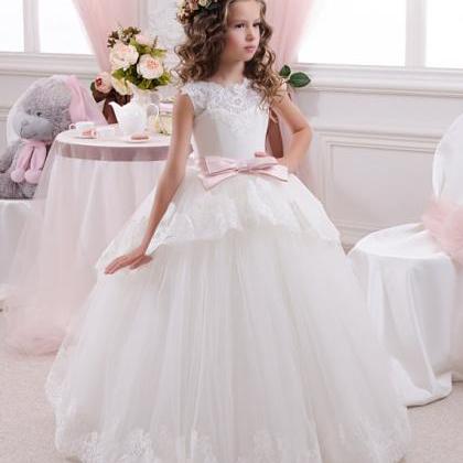 White First Communion Dress With Pink Belt White..