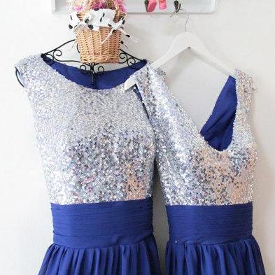 Royal Blue Bridesmaid Dress,silver Sequin Bridesmaid Dress,scoop
