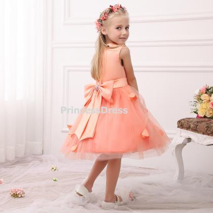 Tea-length Flower Girl Dress, Orange Kid Girl..