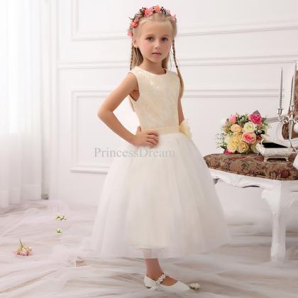Lace Bodice Tulle Flower Girl Dress With Hand-made..