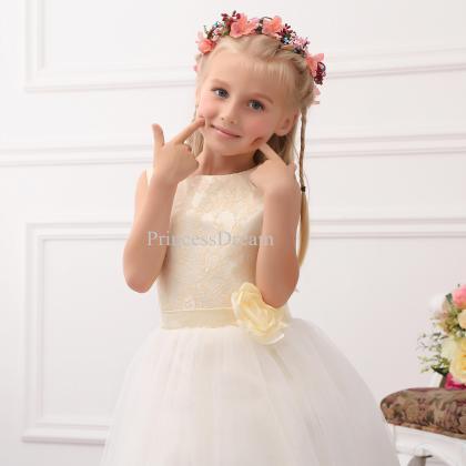 Lace Bodice Tulle Flower Girl Dress With Hand-made..
