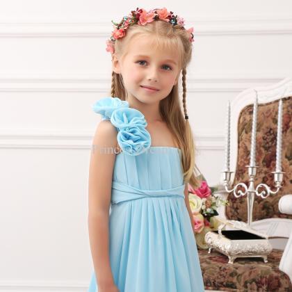 One-shoulder Flower Girl Dress With Hand-made..