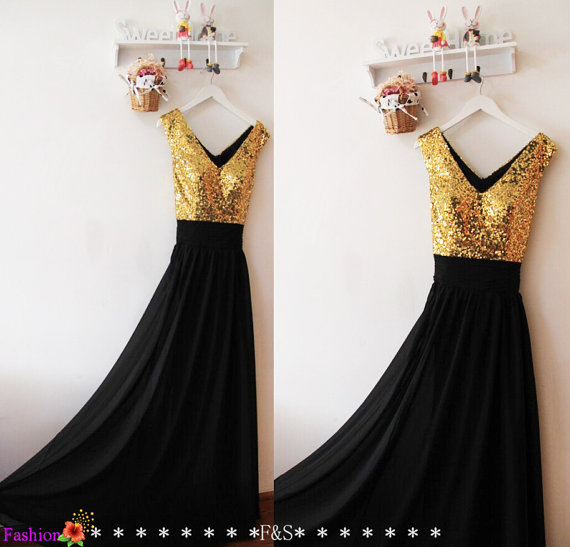 gold and black bridesmaid dresses