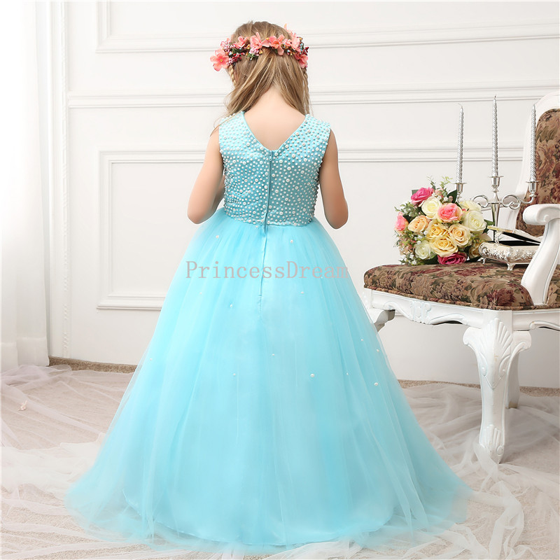 Aline Blue Flower Girl Dress,pearls Girl Dress For Wedding,blue Girl