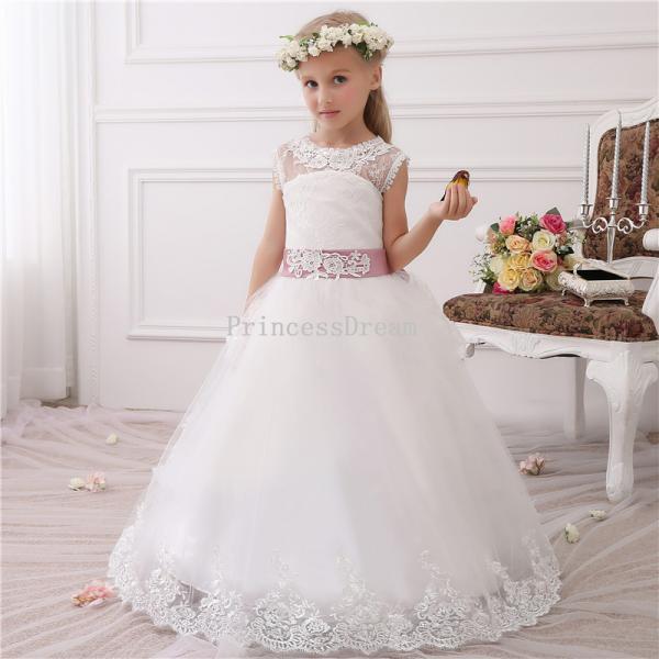 White Tank Flower Girl Dress For Wedding,blush Pink Belt Kid Dress For ...